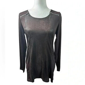 P. Luca Milano Dark Brown Long Sleeve Tunic Shirt w/ Zippers Size Small